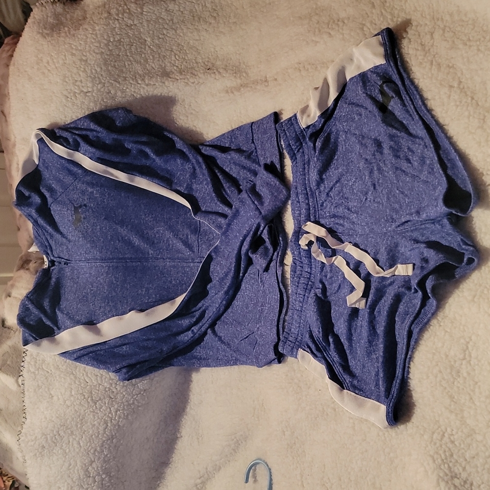 Victorias Secret Pink 2 Piece Blue shorts and Zip-Up Hoodie Size XS